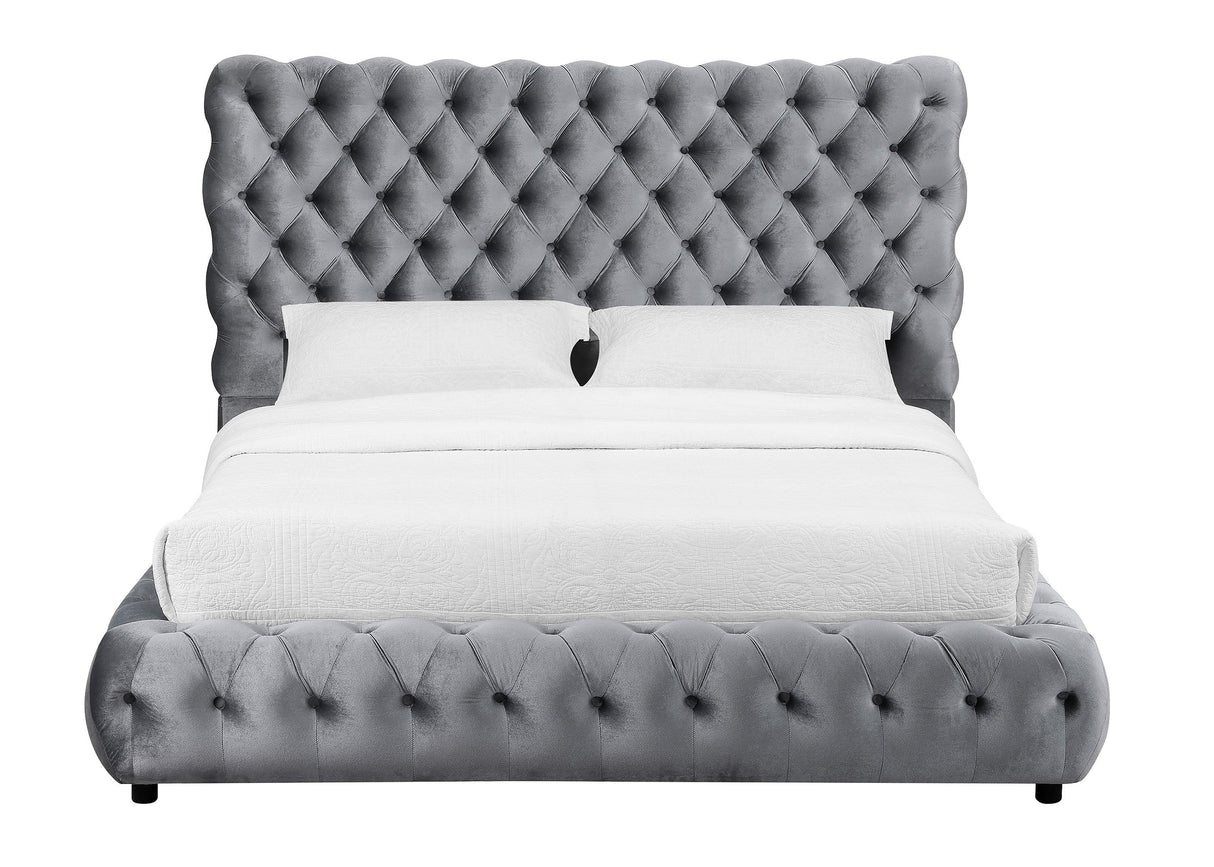 Flory Gray Queen Upholstered Platform Bed by Crown Mark at Eve Furniture