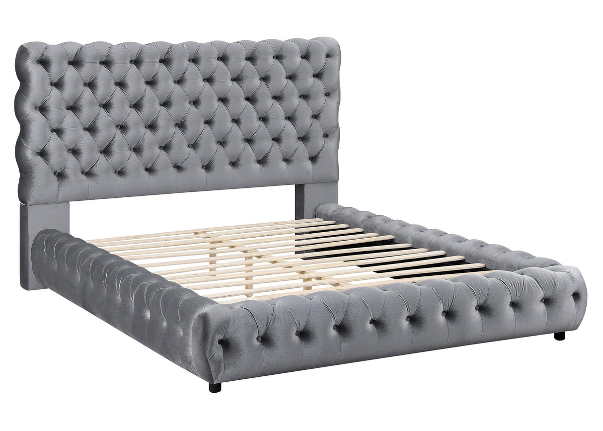 Flory Gray Queen Upholstered Platform Bed by Crown Mark at Eve Furniture