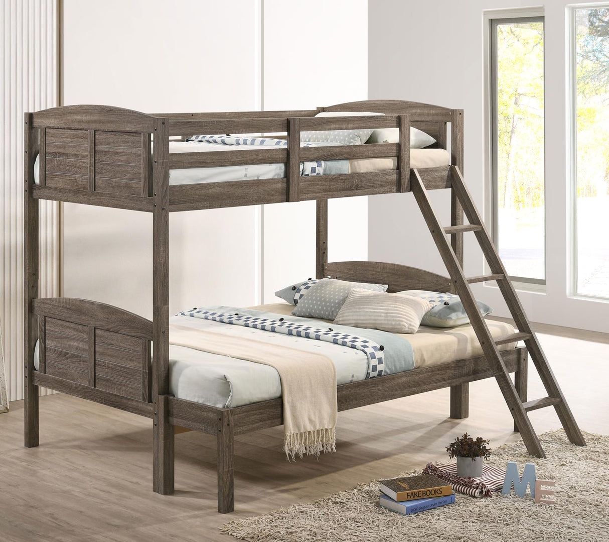 Flynn Weathered Brown Twin over Full Bunk Bed by Coaster at Eve Furniture