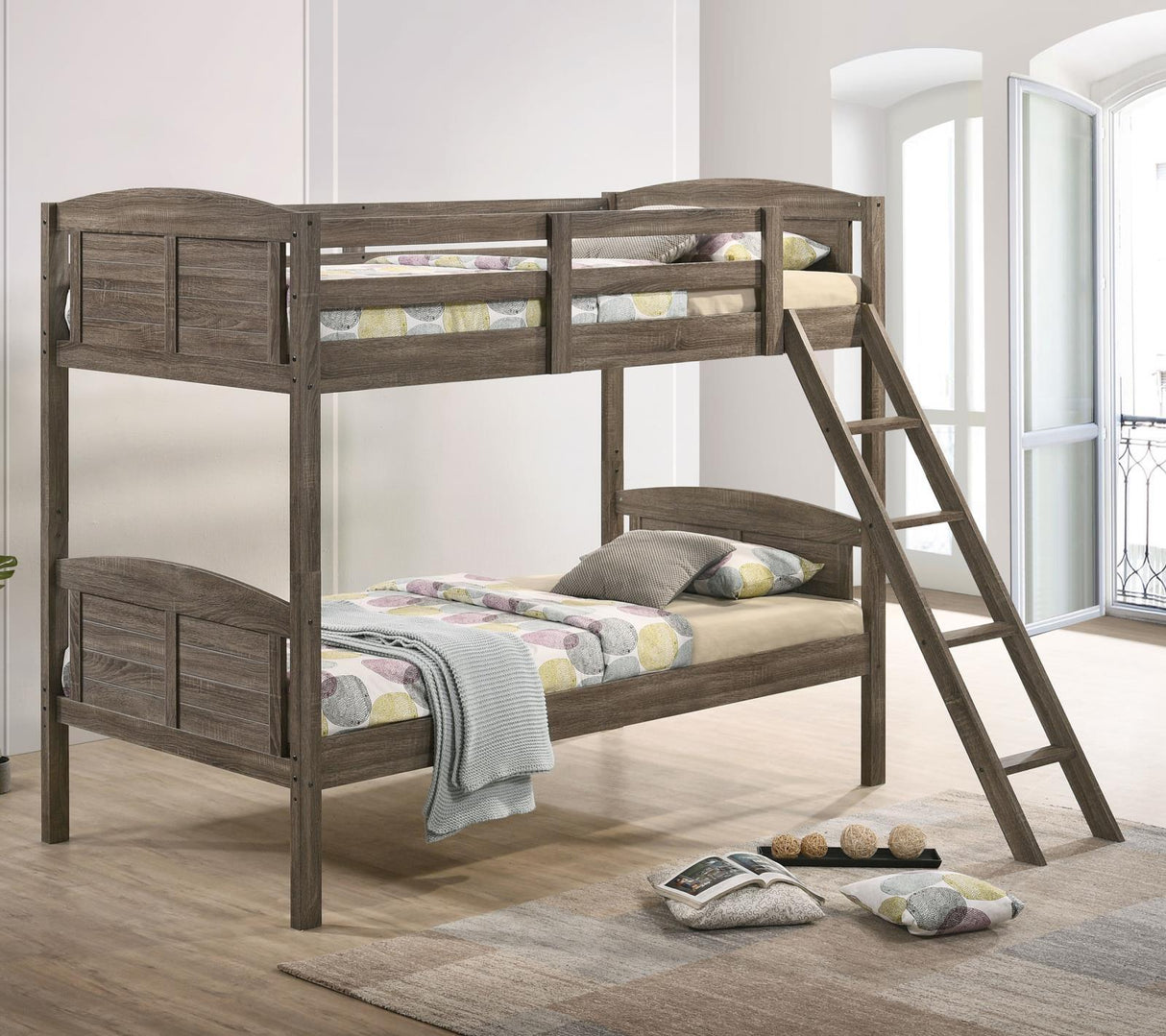 Flynn Weathered Brown Twin over Twin Bunk Bed by Coaster at Eve Furniture