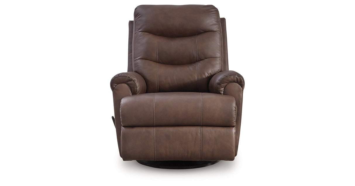 Flynwood Espresso Swivel Glider Recliner by Ashley at Eve Furniture
