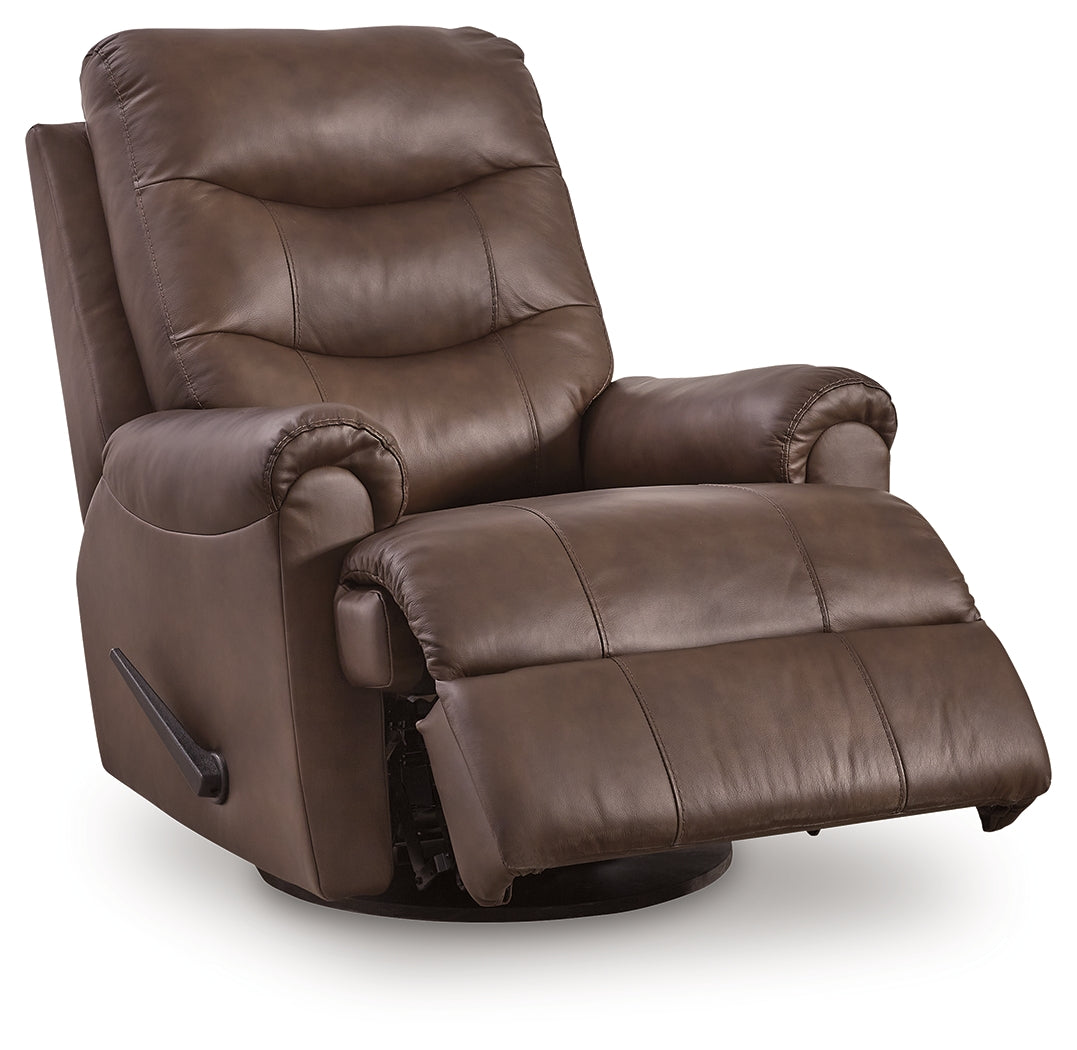 Flynwood Espresso Swivel Glider Recliner by Ashley at Eve Furniture