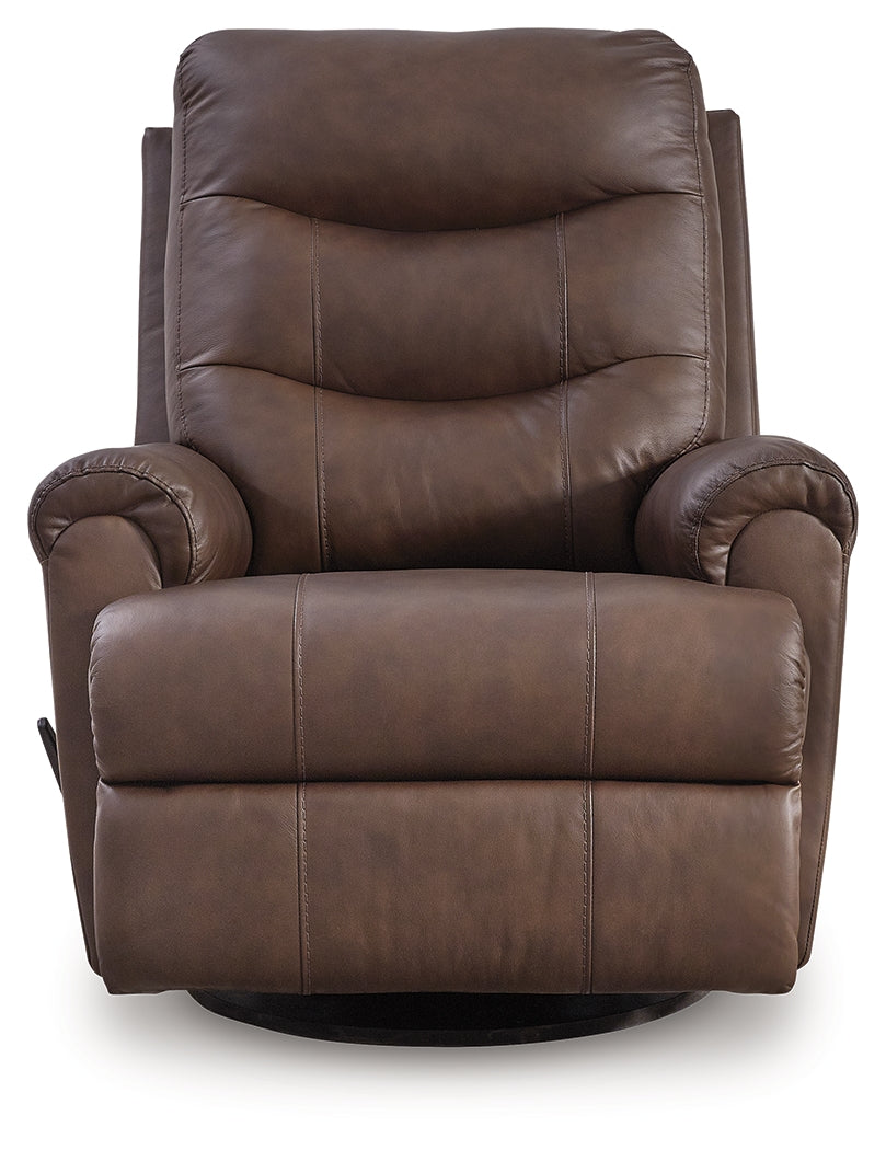 Flynwood Espresso Swivel Glider Recliner by Ashley at Eve Furniture
