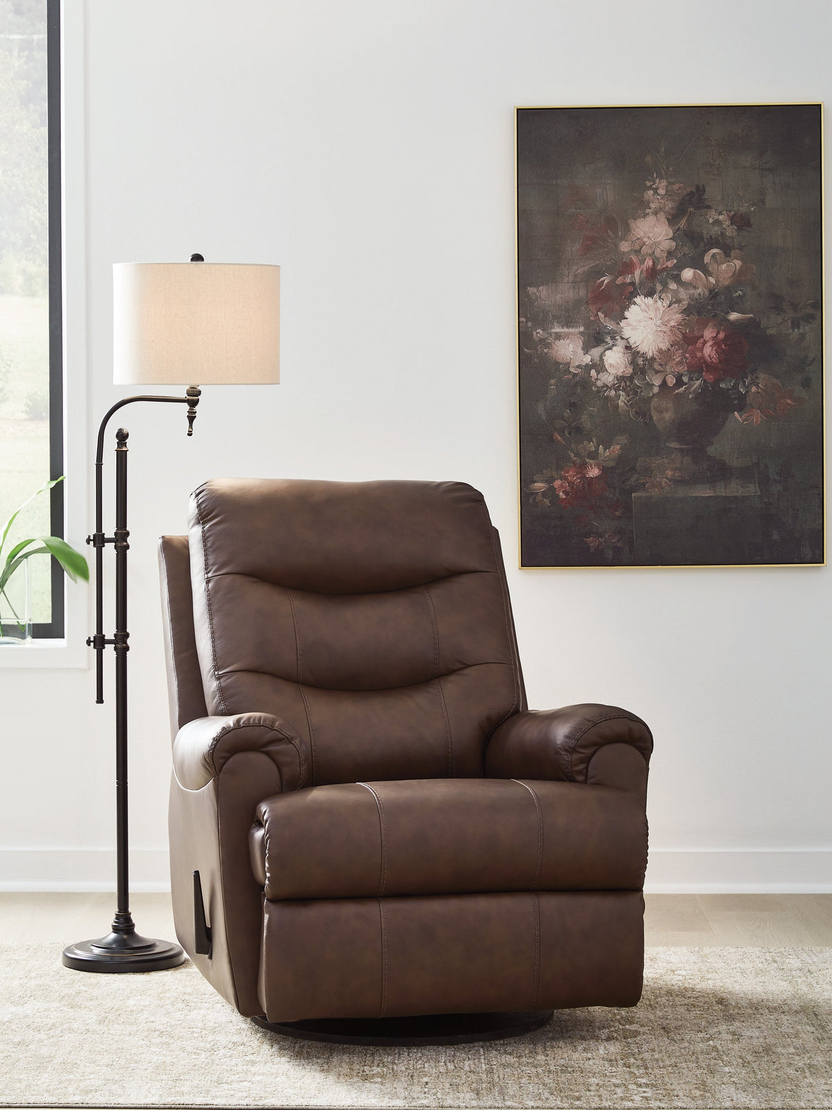 Flynwood Espresso Swivel Glider Recliner by Ashley at Eve Furniture