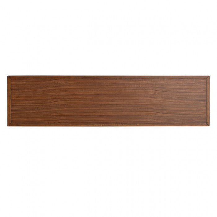 Daventry Walnut/Beige Sofa Table w/ 3 Counter Ht Stools