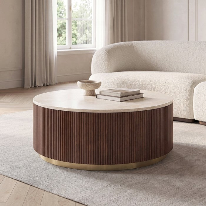 Virden Dark Brown/Light Beige Round Cocktail Table