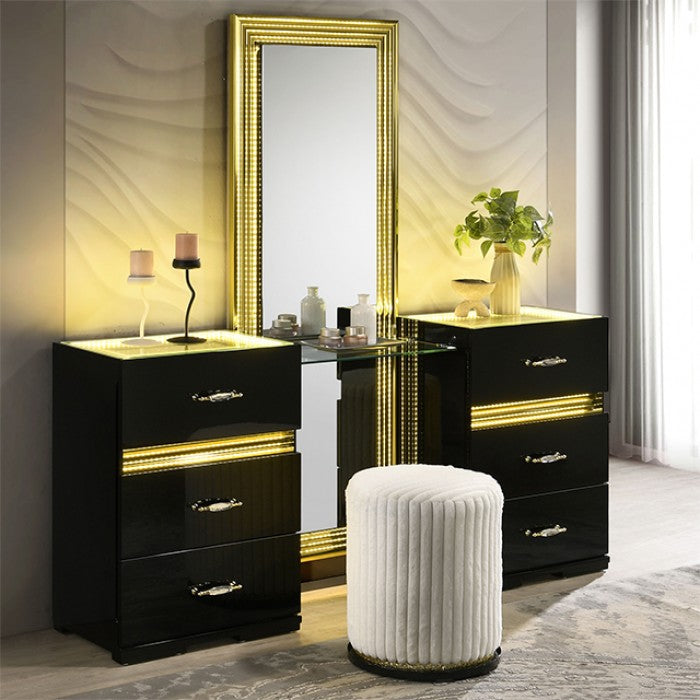 Lucida Black Vanity Set w/ Stool
