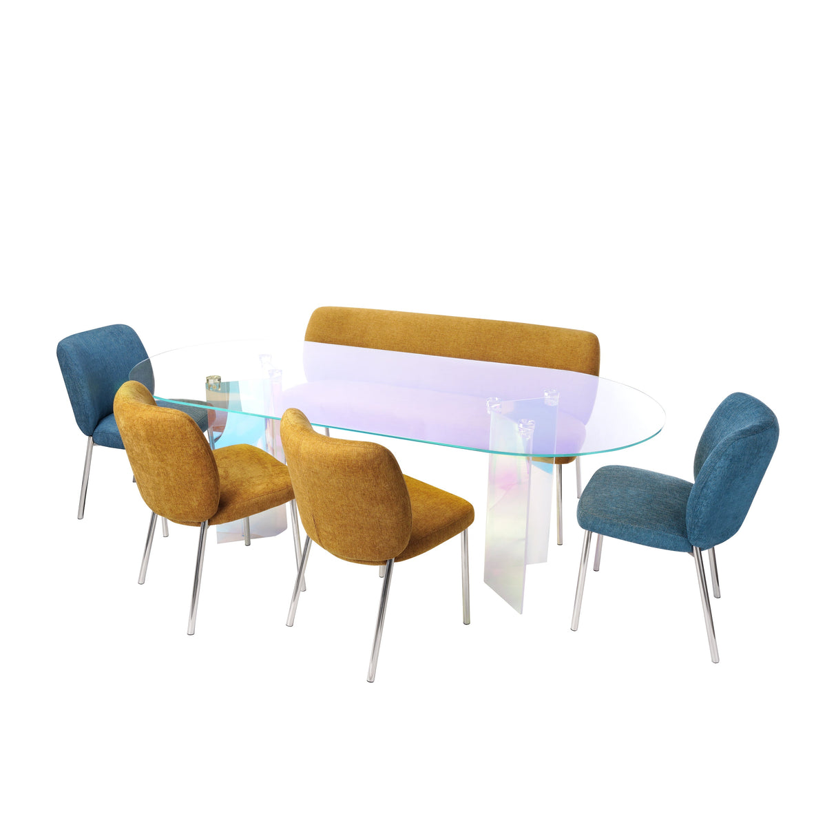 Fomo Chenille-upholstered Stainless Steel Base Dining Chair in Pineapple (Set of 2) by Modus Furniture at Eve Furniture