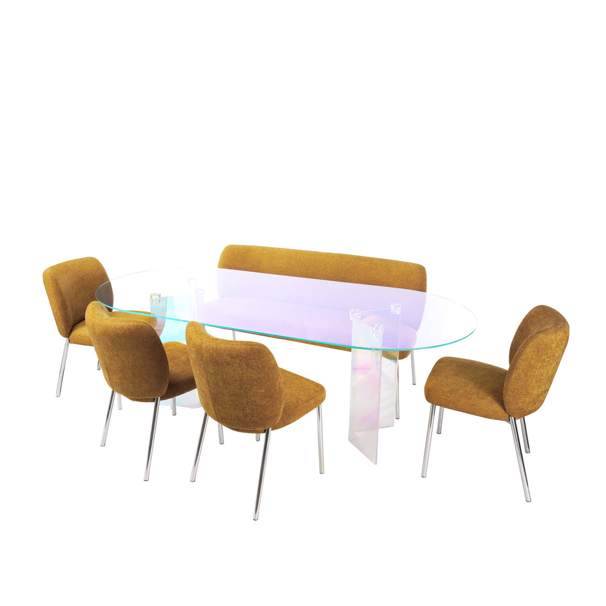 Fomo Chenille-upholstered Stainless Steel Base Settee in Pineapple by Modus Furniture at Eve Furniture