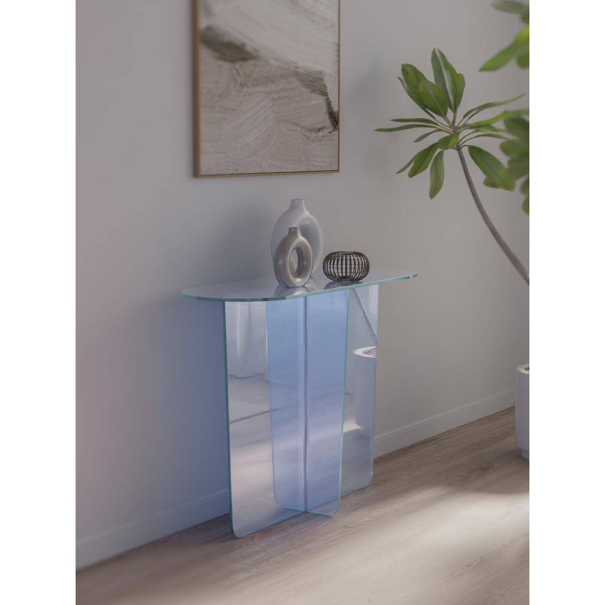 Fomo Console Table in Iridescent Glass by Modus Furniture at Eve Furniture