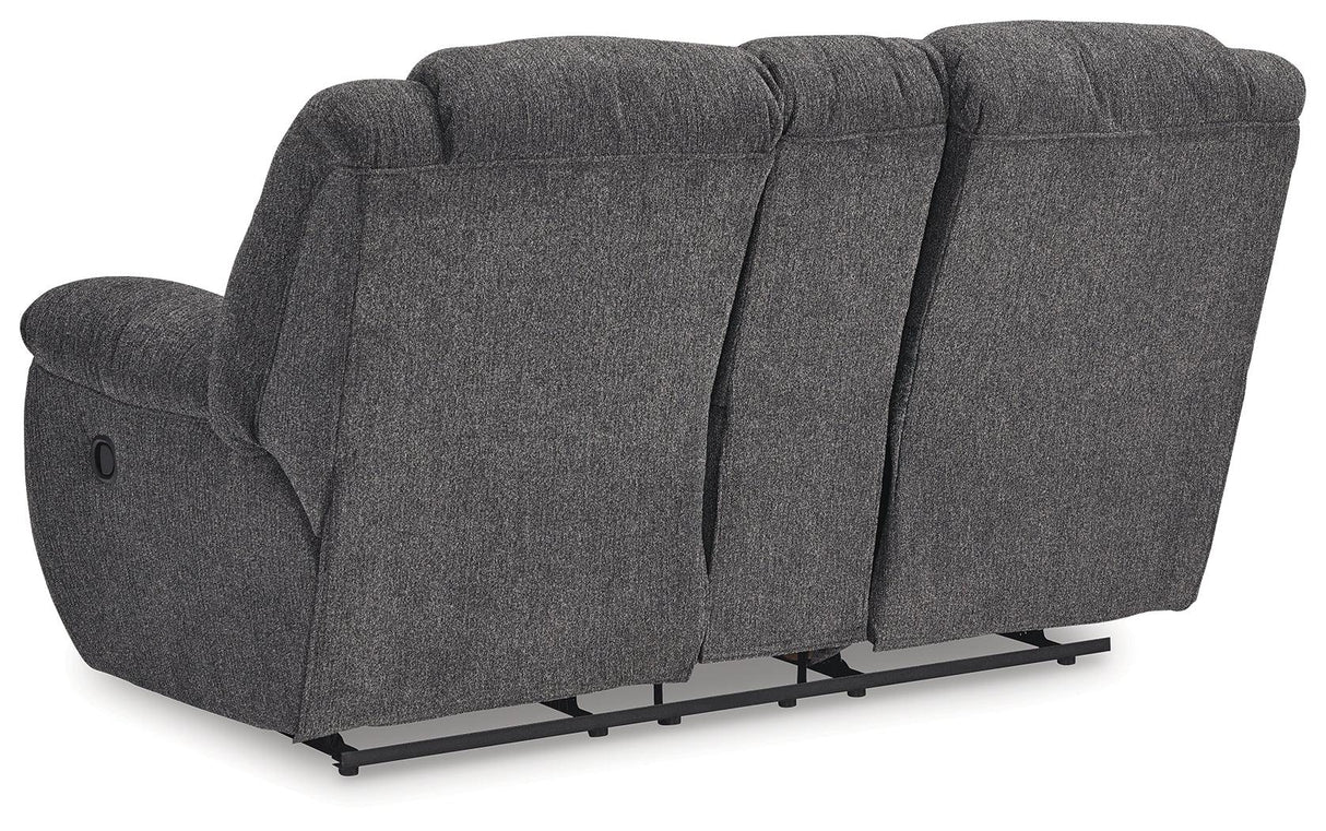 Foreside Charcoal Performance Fabric Manual Loveseat with Console by Ashley at Eve Furniture