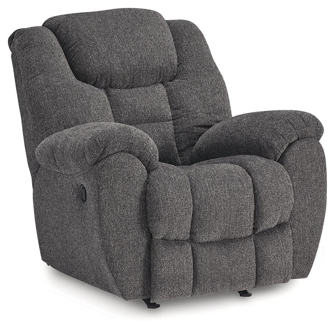 Foreside Charcoal Performance Fabric Manual Rocker Recliner by Ashley at Eve Furniture