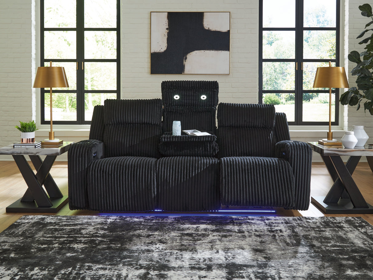 Forest Lake Black Dual Power Reclining Sofa by Ashley at Eve Furniture