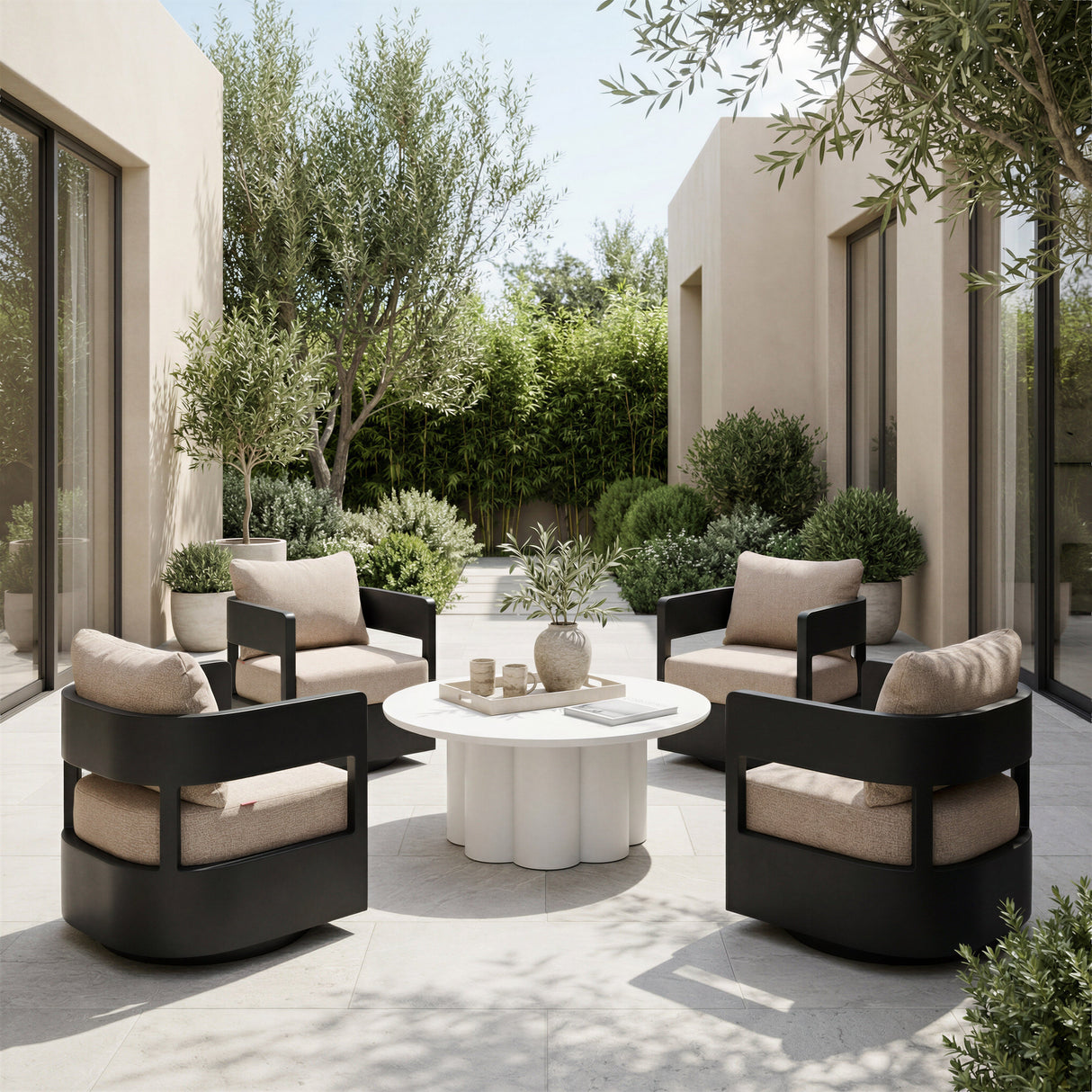 Foret Black Outdoor Swivel Chair by Zuomod at Eve Furniture