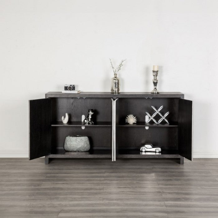 Forger Weathered Black/Silver 4-Door Cabinet by Furniture of America at Eve Furniture