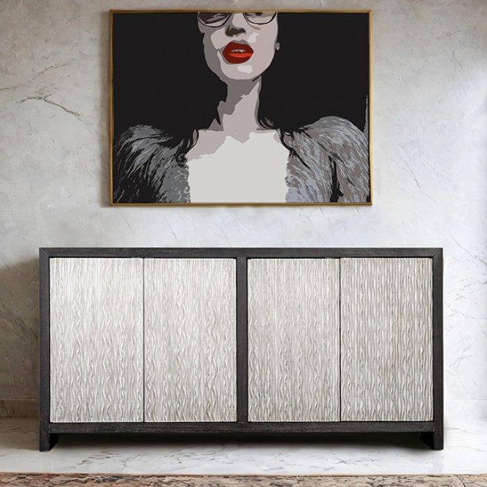 Forger Weathered Black/Silver 4-Door Cabinet by Furniture of America at Eve Furniture
