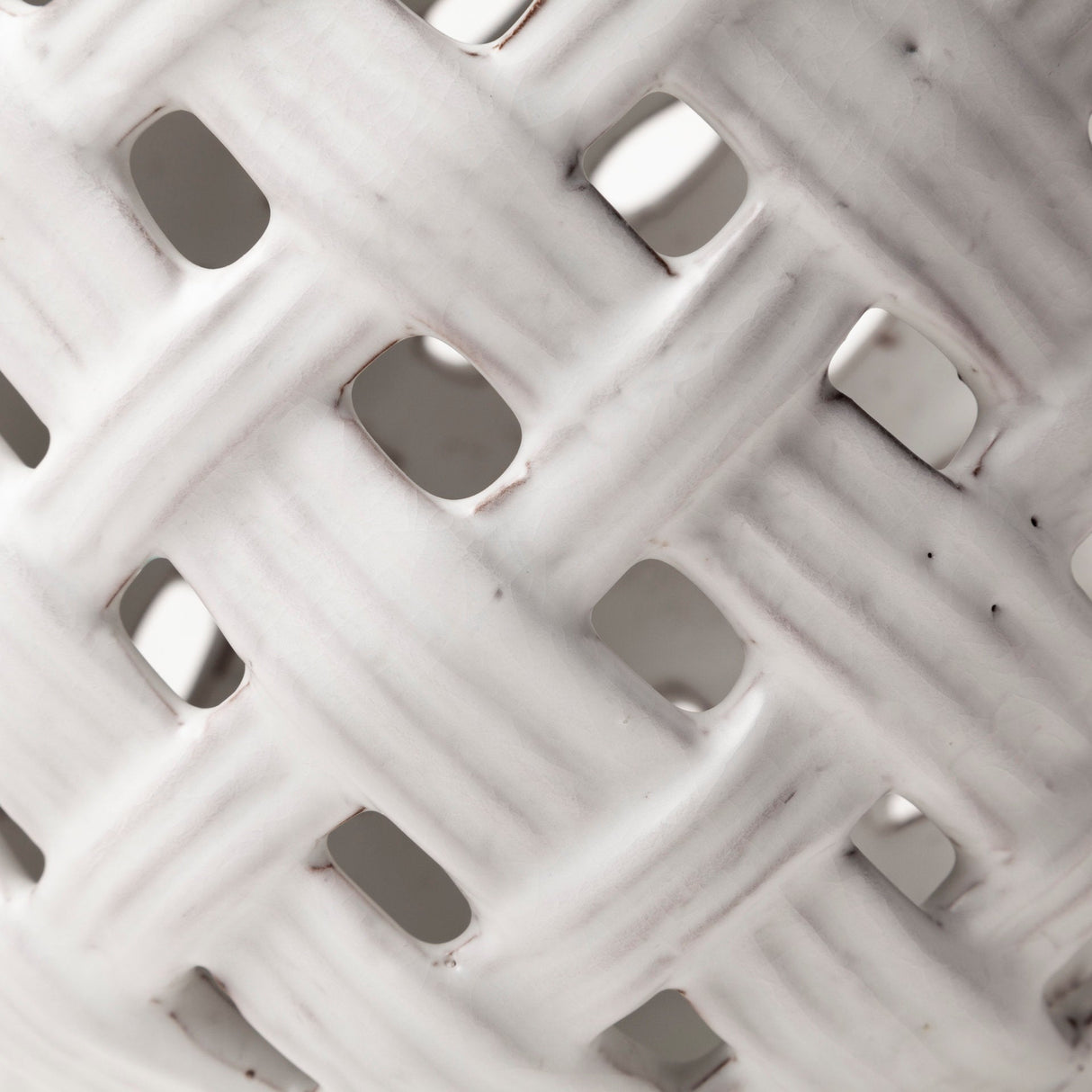 Forillon I Short White Glazed Lattice Pattern Vase by Mercana at Eve Furniture