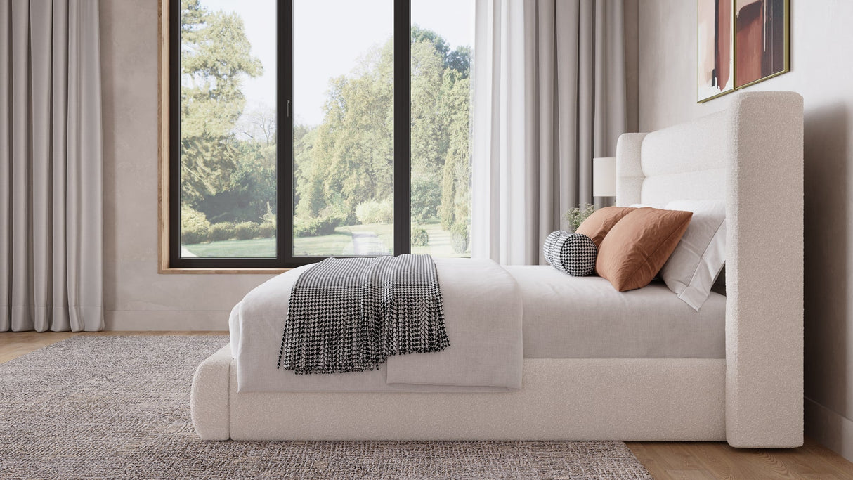 Formosa Frank Cottage Cheese King Wingback Upholstered Platform Bed by Modus Furniture at Eve Furniture