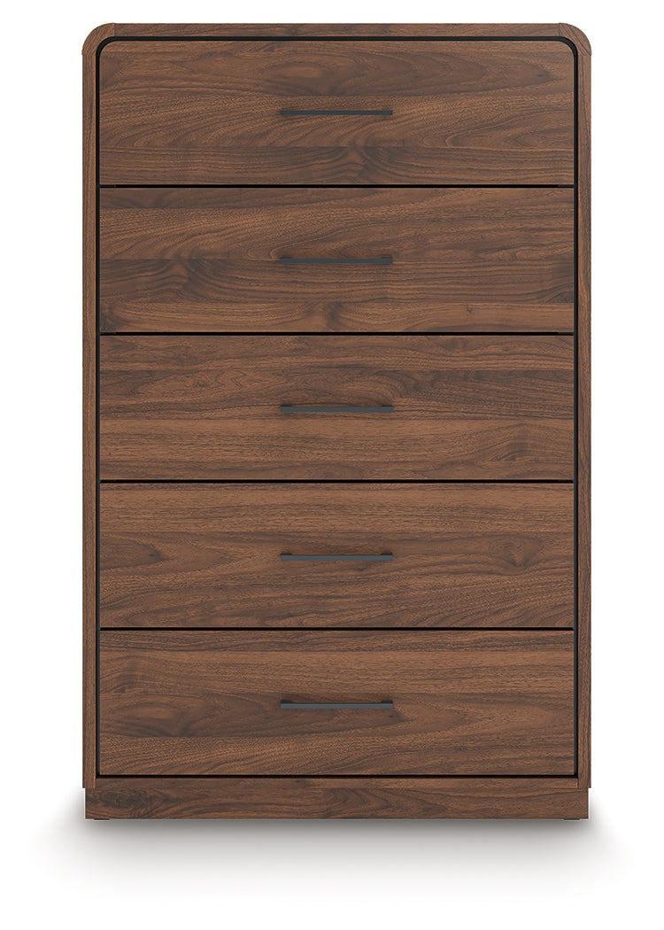 Fortlorn Walnut Brown Chest of Drawers by Ashley at Eve Furniture