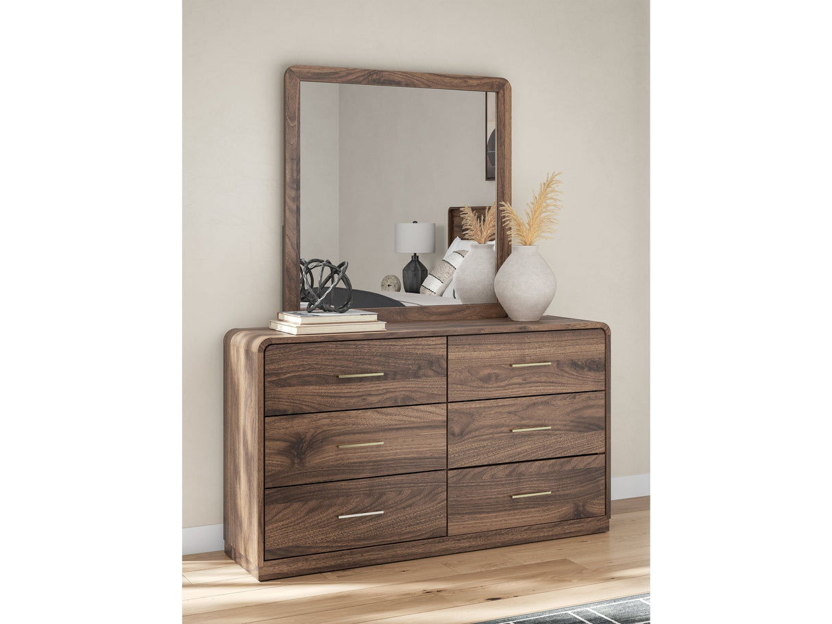 Fortlorn Walnut Brown Dresser and Mirror by Ashley at Eve Furniture