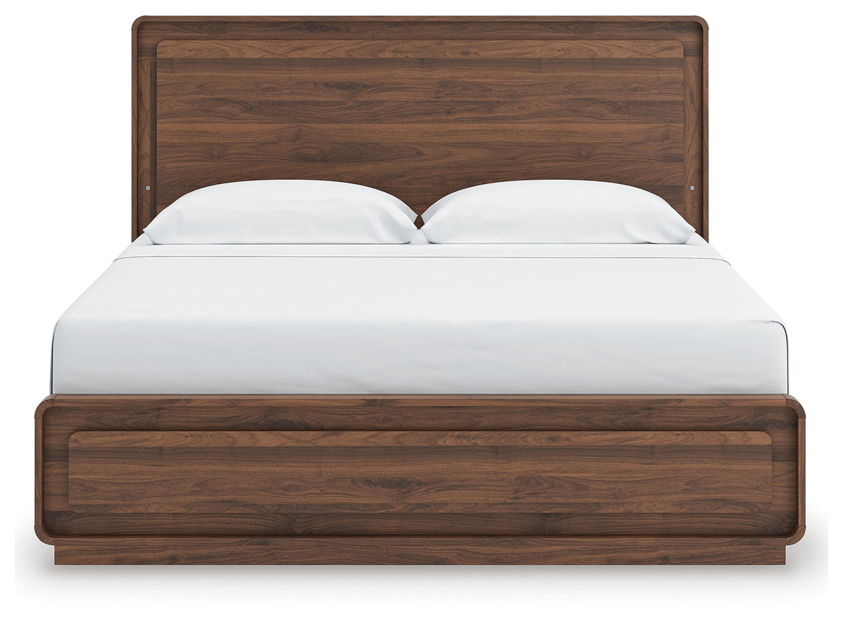 Fortlorn Walnut Brown King Panel Bed, Dresser and Nightstand by Ashley at Eve Furniture