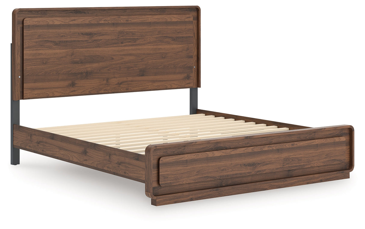 Fortlorn Walnut Brown King Panel Bed, Dresser and Nightstand by Ashley at Eve Furniture