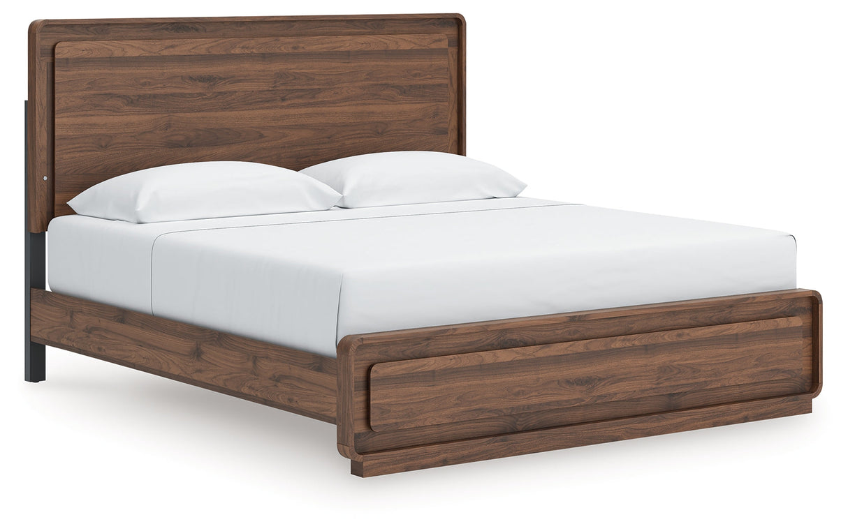 Fortlorn Walnut Brown King Panel Bed, Dresser and Nightstand by Ashley at Eve Furniture