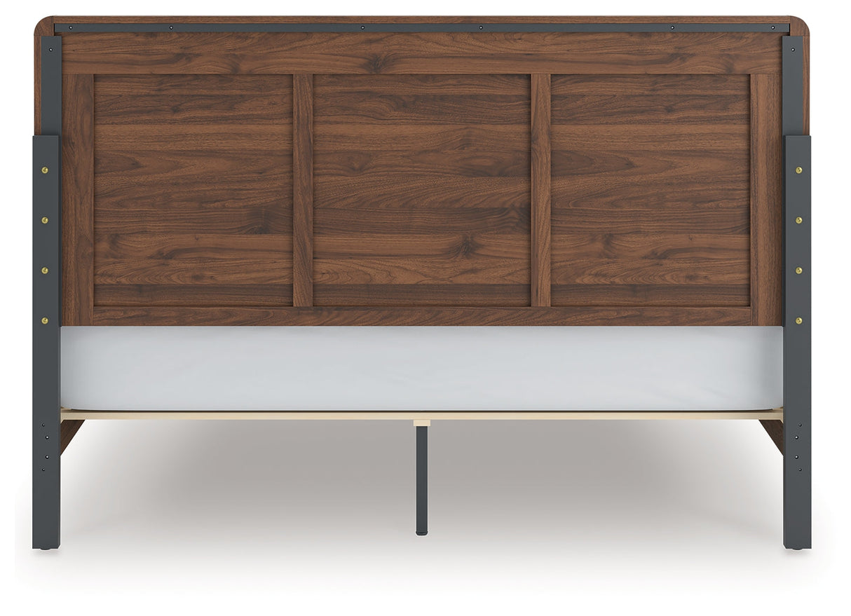 Fortlorn Walnut Brown King Panel Bed, Dresser and Nightstand by Ashley at Eve Furniture