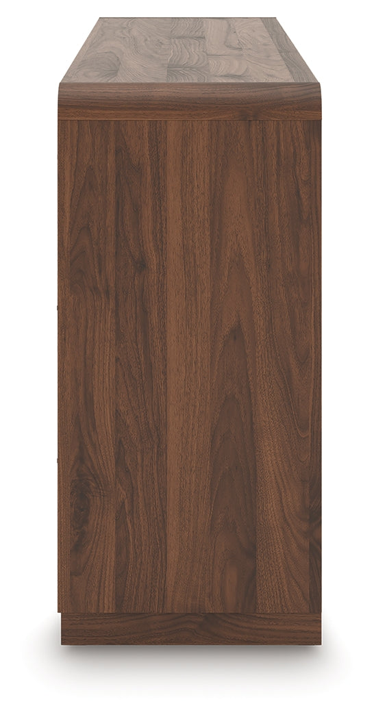 Fortlorn Walnut Brown King Panel Bed, Dresser and Nightstand by Ashley at Eve Furniture