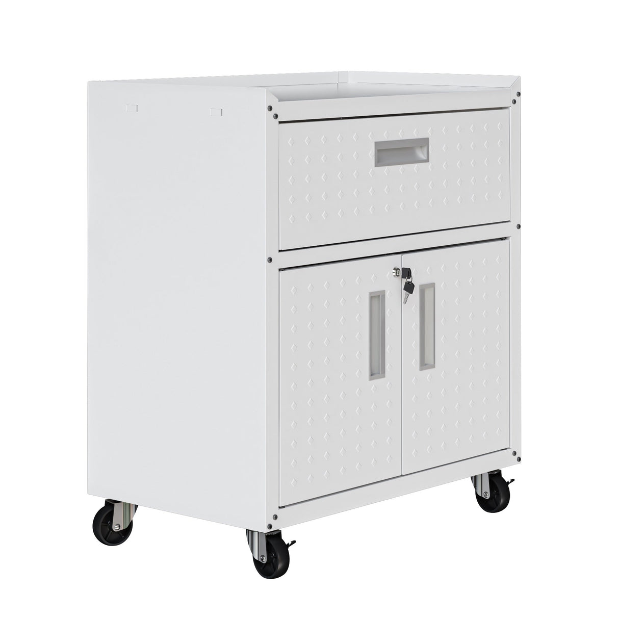 Fortress 31.5" Mobile Garage Cabinet with Drawer and Shelves in White by Manhattan Comfort at Eve Furniture