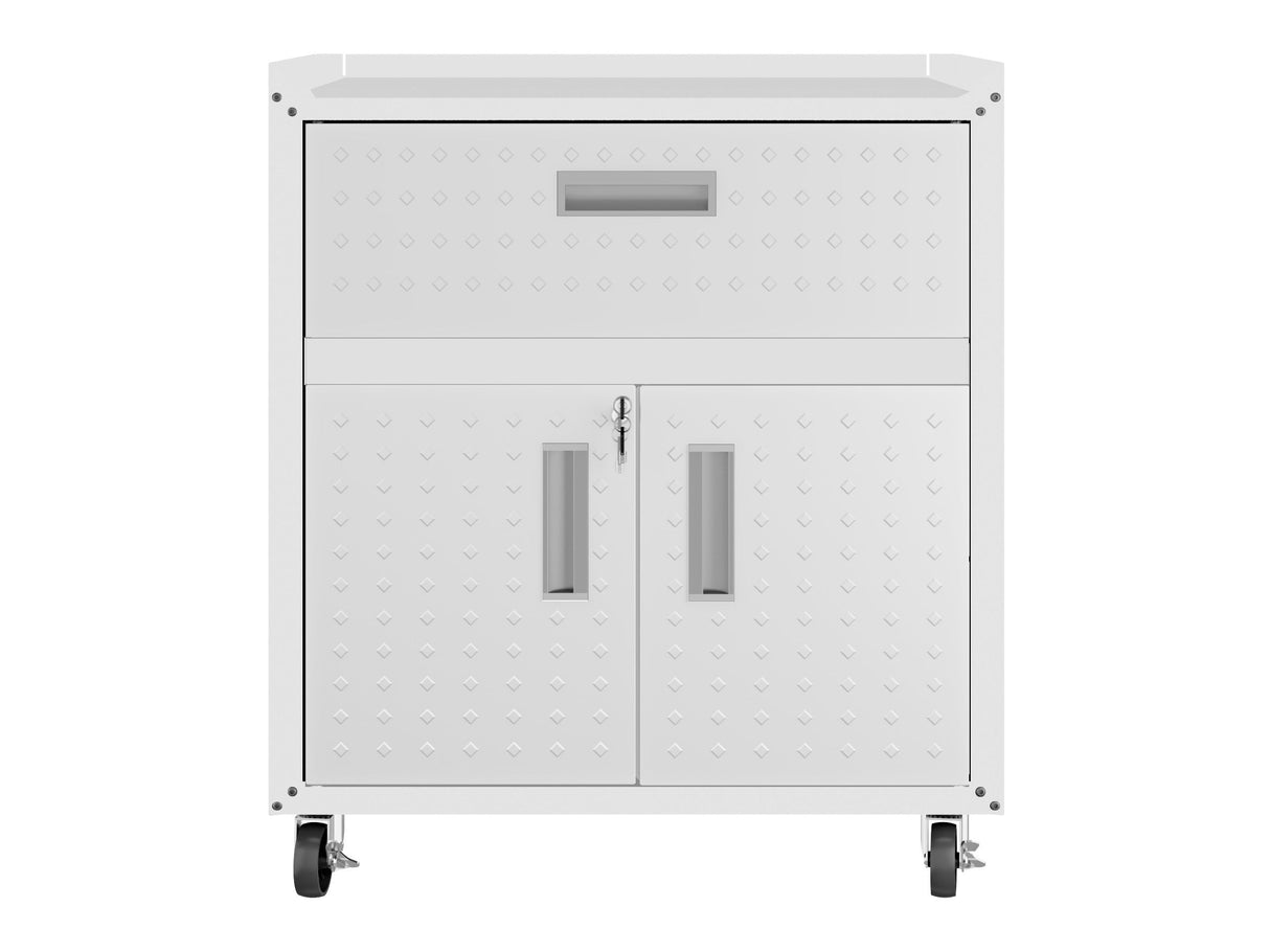 Fortress 31.5" Mobile Garage Cabinet with Drawer and Shelves in White by Manhattan Comfort at Eve Furniture