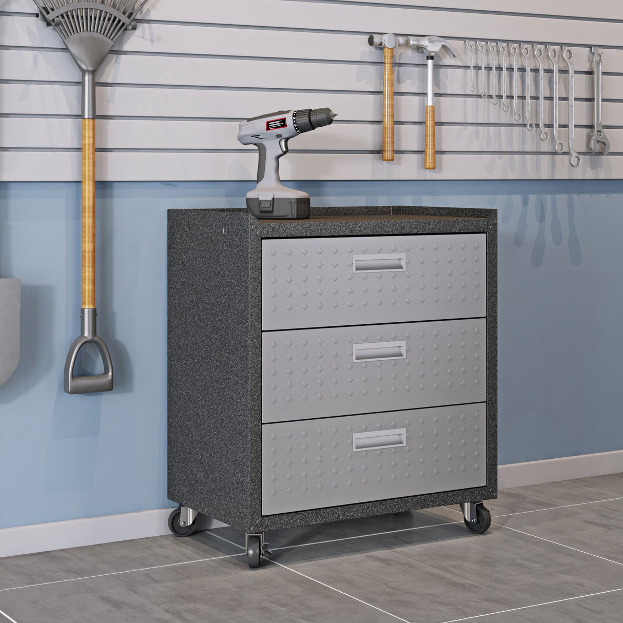 Fortress 31.5" Mobile Garage Chest with Drawers in Grey by Manhattan Comfort at Eve Furniture