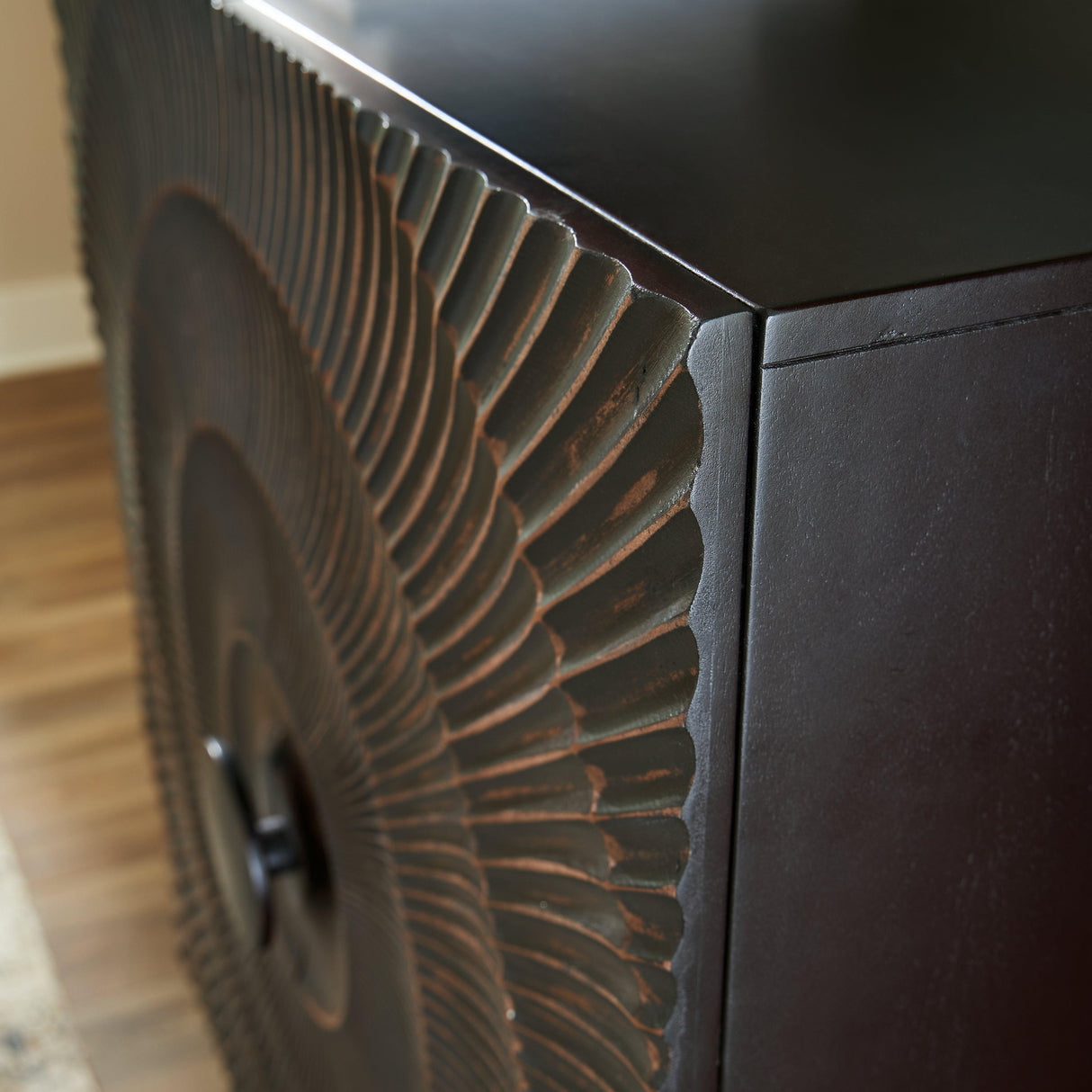 Fosterman Distressed Black Accent Cabinet by Ashley at Eve Furniture