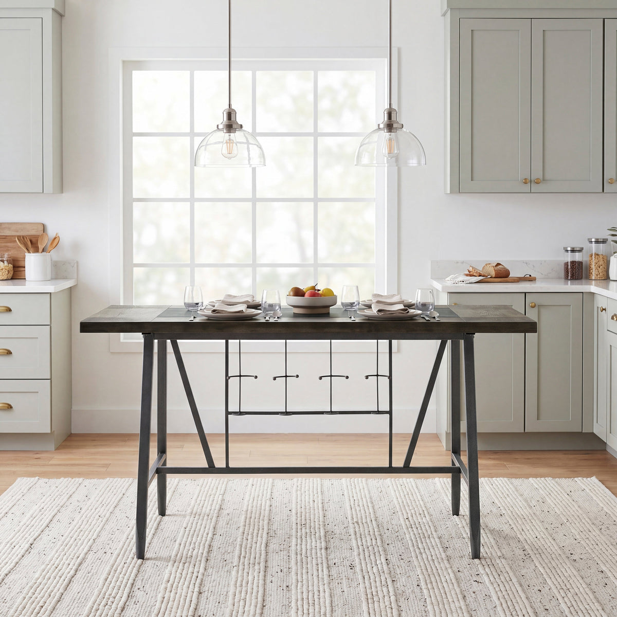 Foundry Brown/Gunmetal Counter Height Table with Wine Rack by Homelegance at Eve Furniture