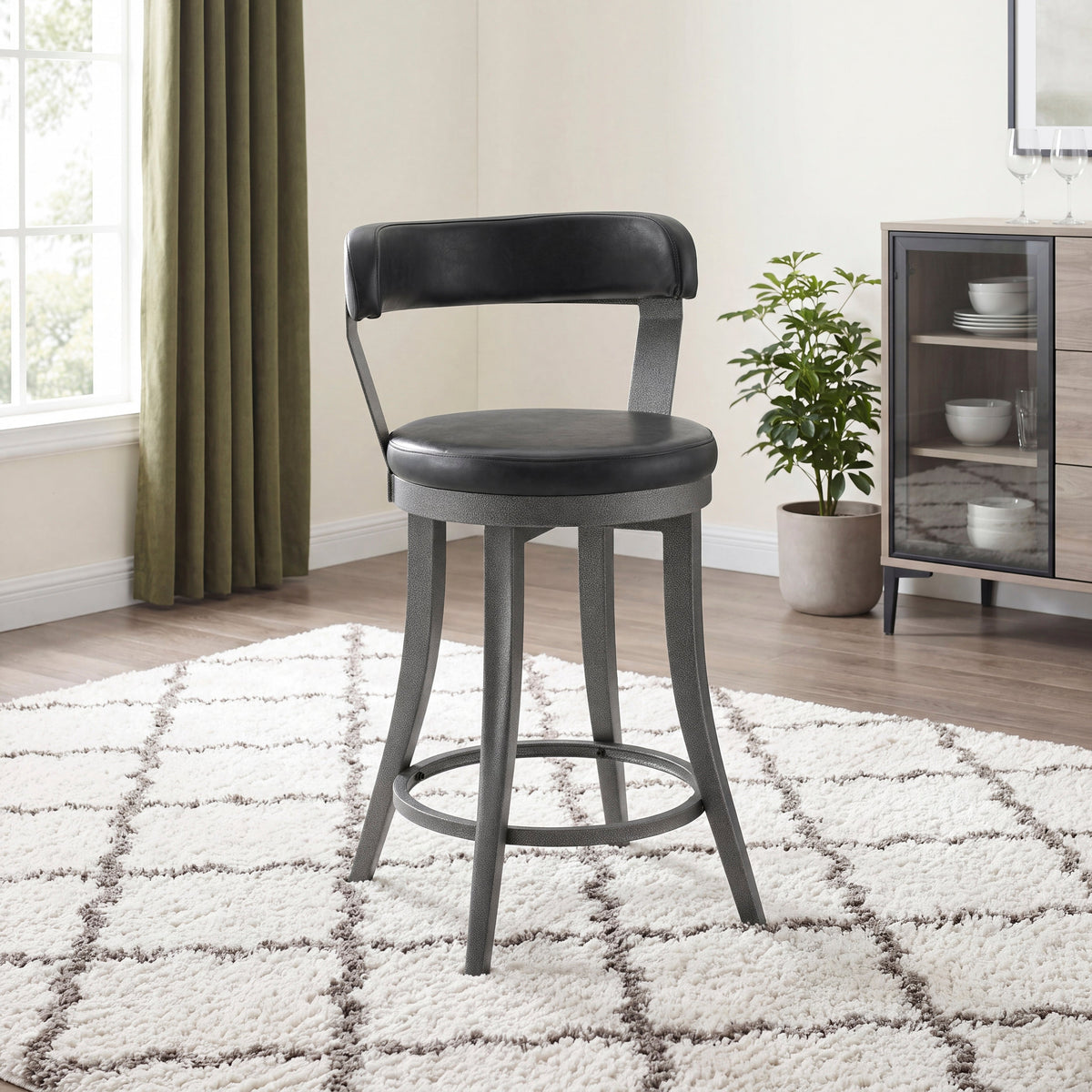 Foundry Gunmetal/Black Faux Leather Swivel Counter Height Chair, Set of 2 by Homelegance at Eve Furniture