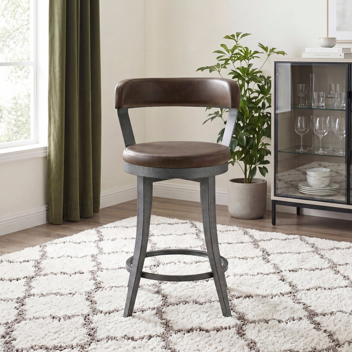 Foundry Gunmetal/Light Brown Faux Leather Swivel Counter Height Chair, Set of 2 by Homelegance at Eve Furniture