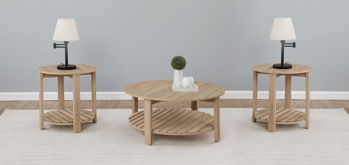 Fowler Natural 3-Piece Round Coffee and End Table Set by Coaster at Eve Furniture