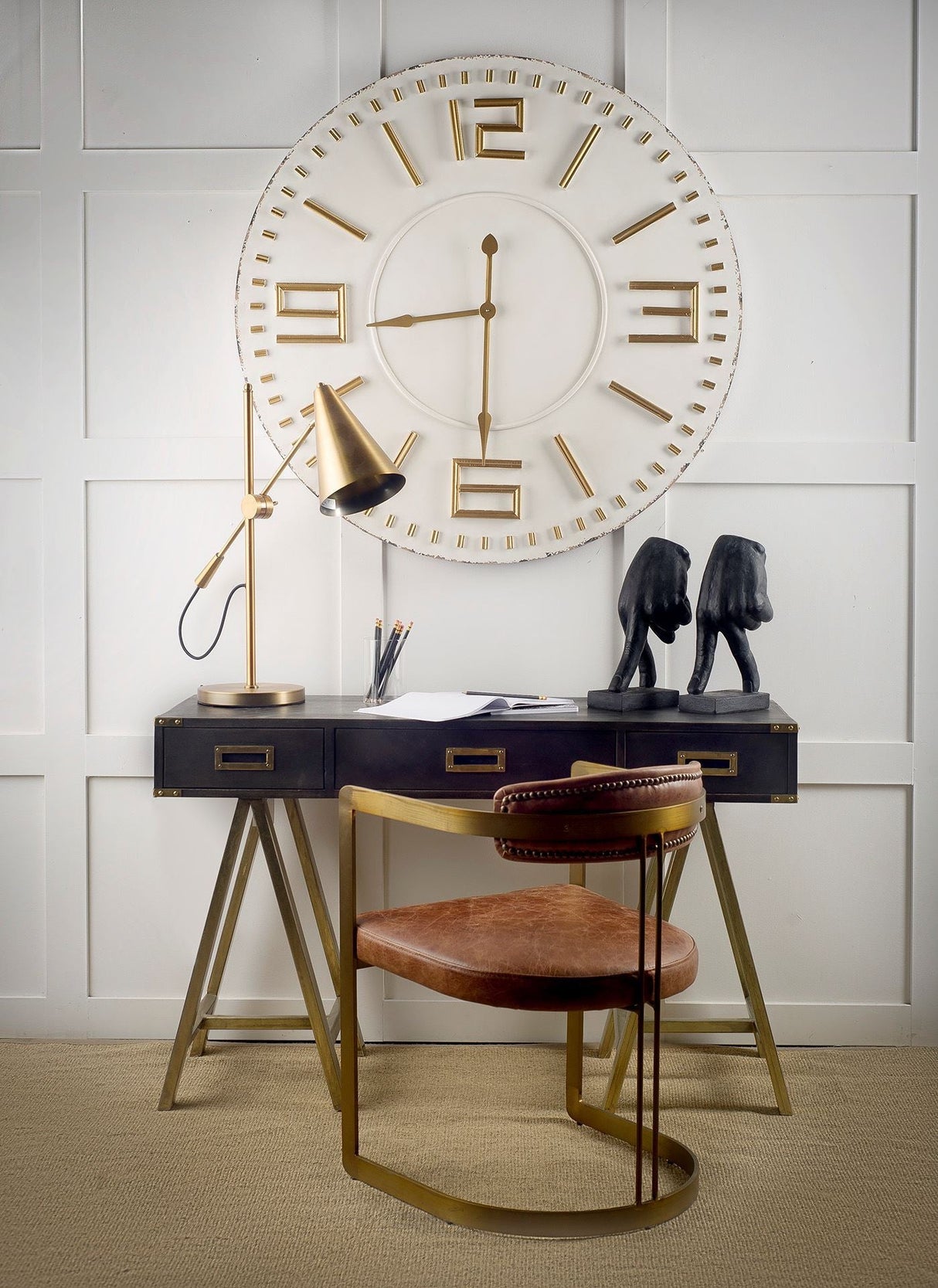 Fragon I (26"H) Gold-Tone Metal Adjustable Cone Shade Table Lamp by Mercana at Eve Furniture