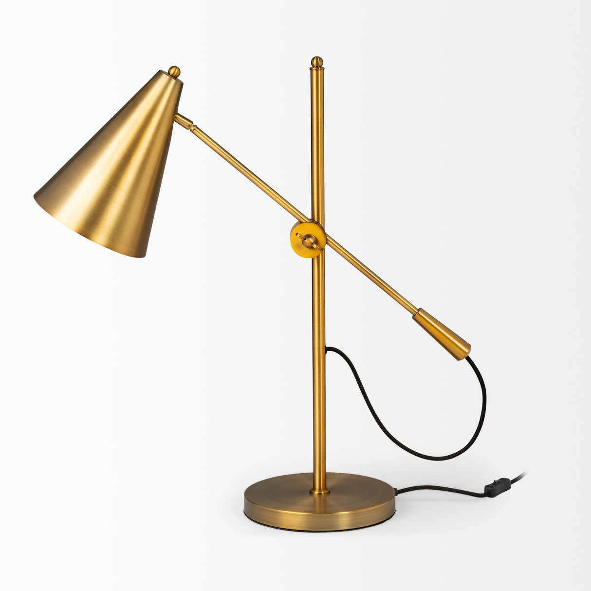 Fragon I (26"H) Gold-Tone Metal Adjustable Cone Shade Table Lamp by Mercana at Eve Furniture