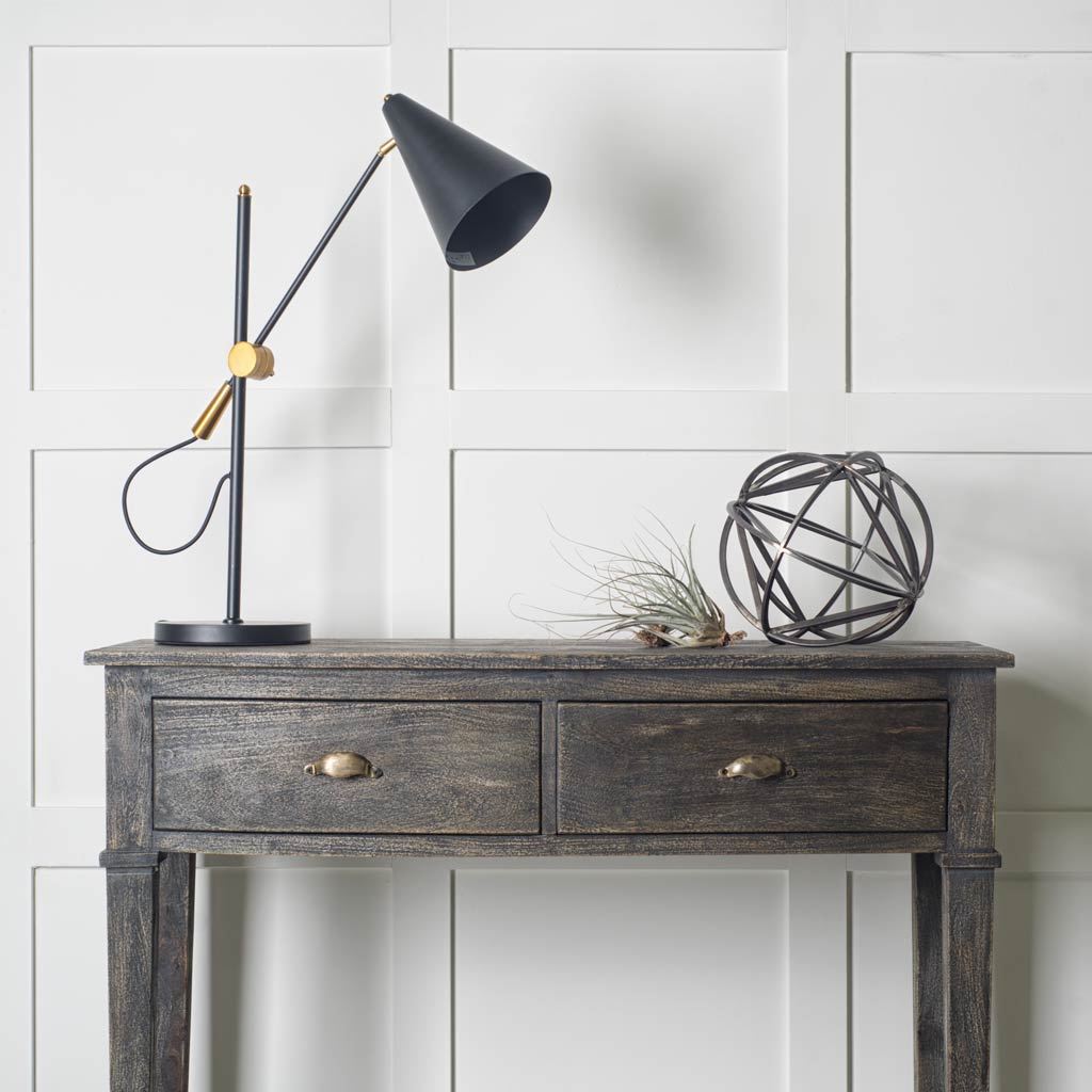 Fragon II Black/Gold Metal Adjustable Cone Shade Table Lamp by Mercana at Eve Furniture