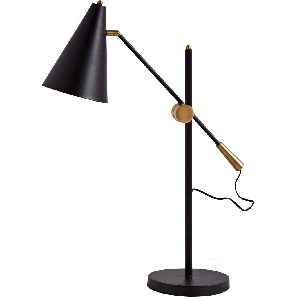 Fragon II Black/Gold Metal Adjustable Cone Shade Table Lamp by Mercana at Eve Furniture