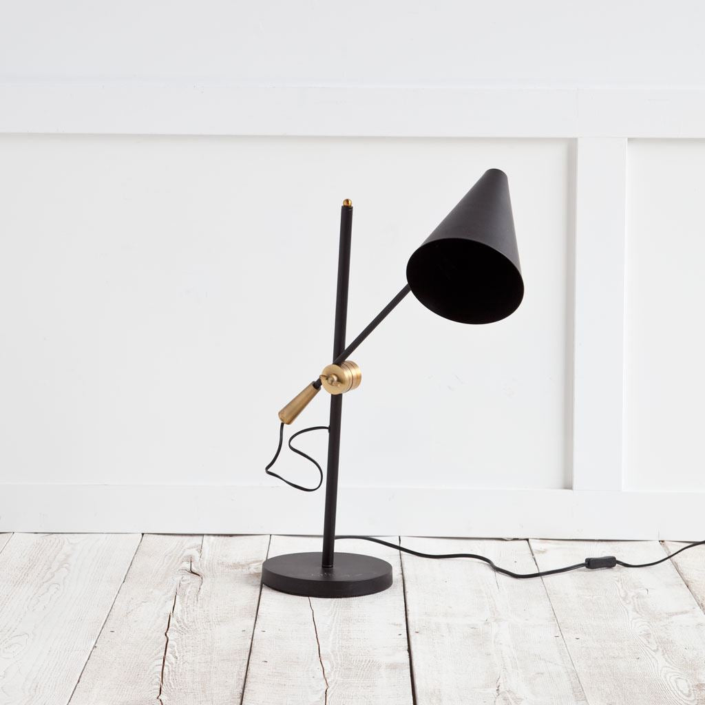 Fragon II(26"H) Black/Gold Metal Adjustable Cone Shade Table Lamp by Mercana at Eve Furniture