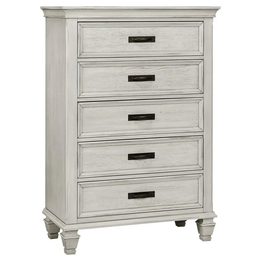Franco Antique White 5-Piece Queen Storage Platform Bedroom Set by Coaster at Eve Furniture