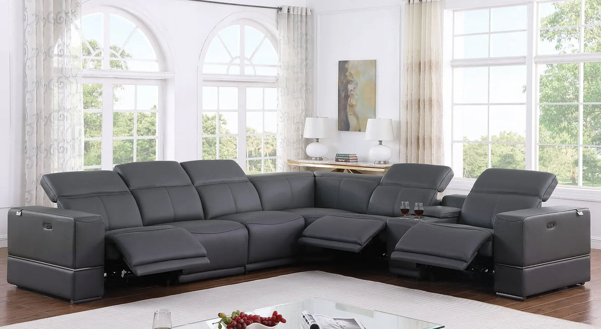 Franco Dark Grey 7-piece 3 Power Reclining Sectional by New Era Innovations at Eve Furniture
