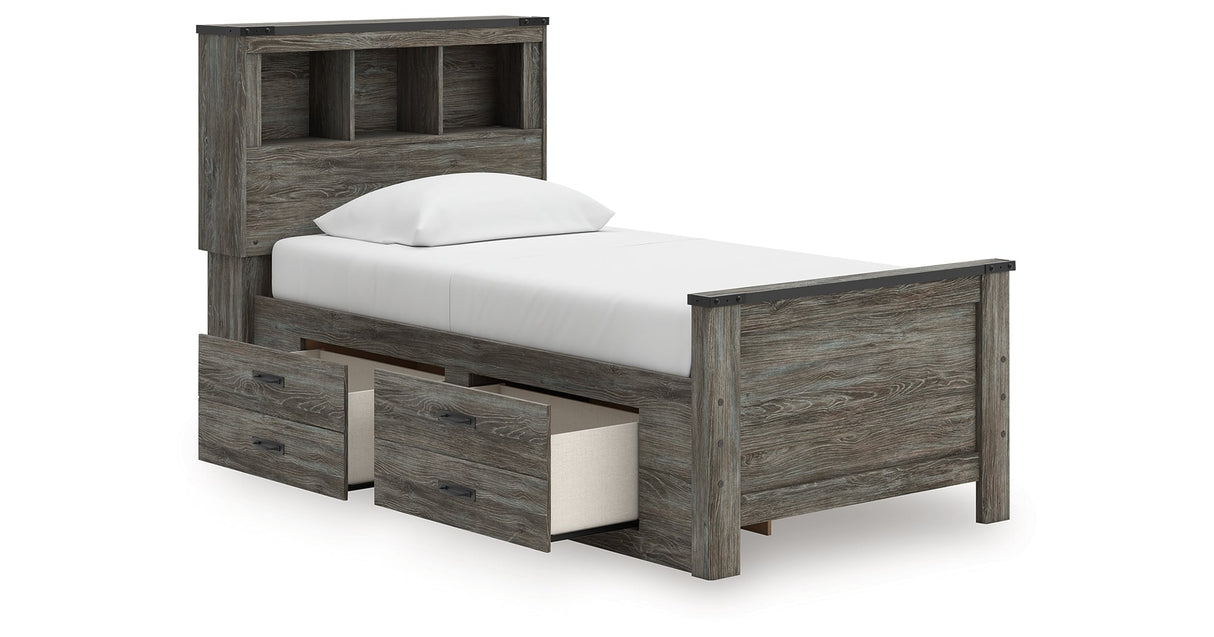 Frandern Gray Twin Bookcase Storage Platform Bed with 2 Drawers by Ashley at Eve Furniture