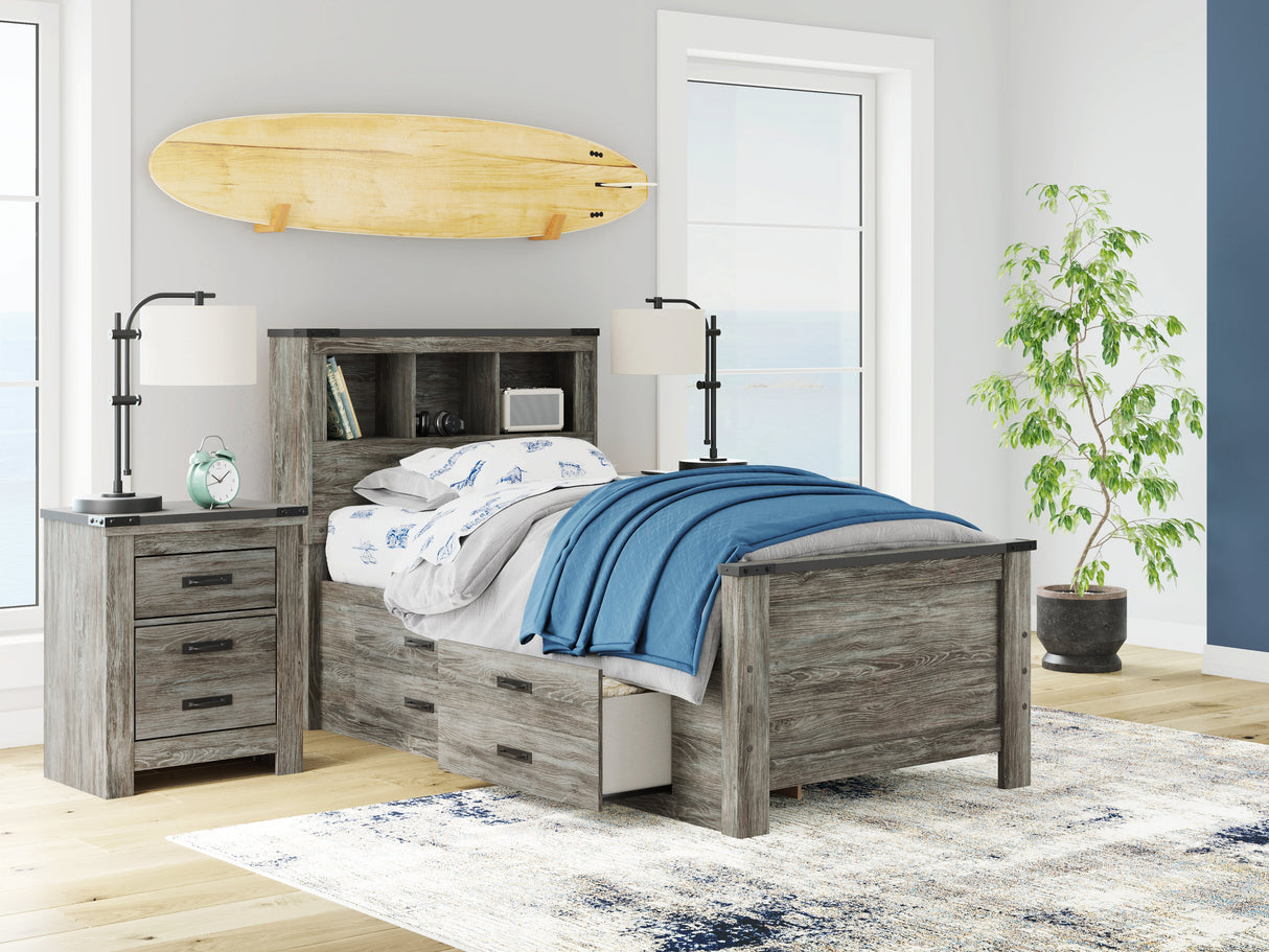 Frandern Gray Twin Bookcase Storage Platform Bed with 2 Drawers by Ashley at Eve Furniture