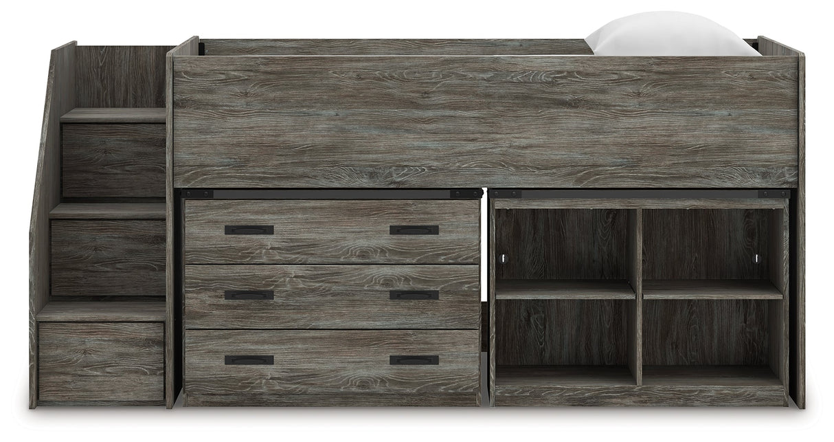 Frandern Gray Twin Loft Bed with Bookcase and Drawer Storage by Ashley at Eve Furniture
