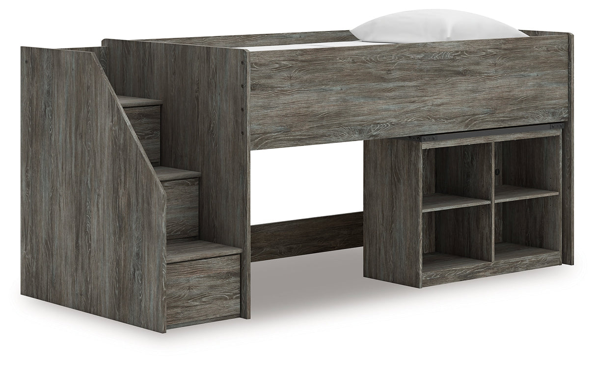 Frandern Gray Twin Loft Bed with Bookcase Storage by Ashley at Eve Furniture