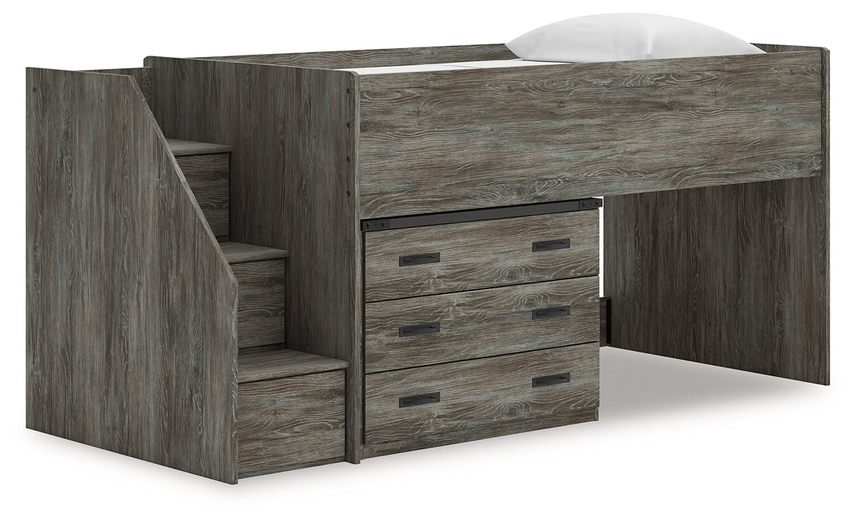 Frandern Gray Twin Loft Bed with Drawer Storage by Ashley at Eve Furniture