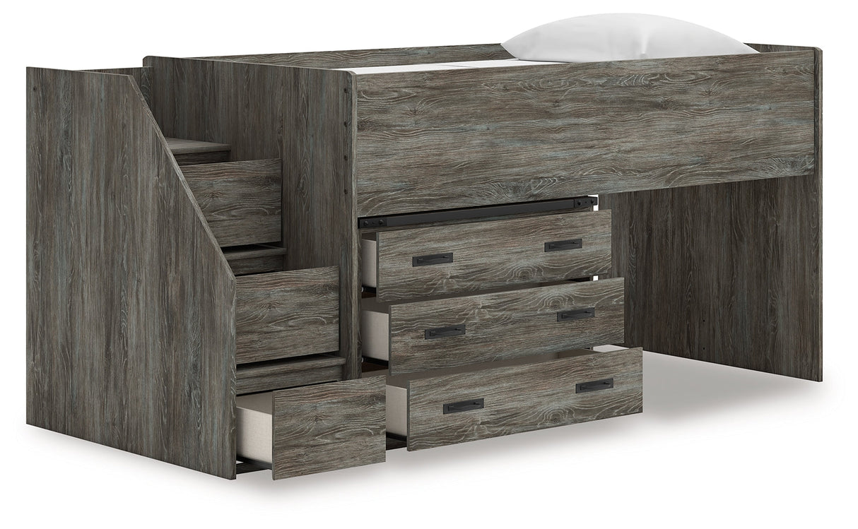 Frandern Gray Twin Loft Bed with Drawer Storage by Ashley at Eve Furniture